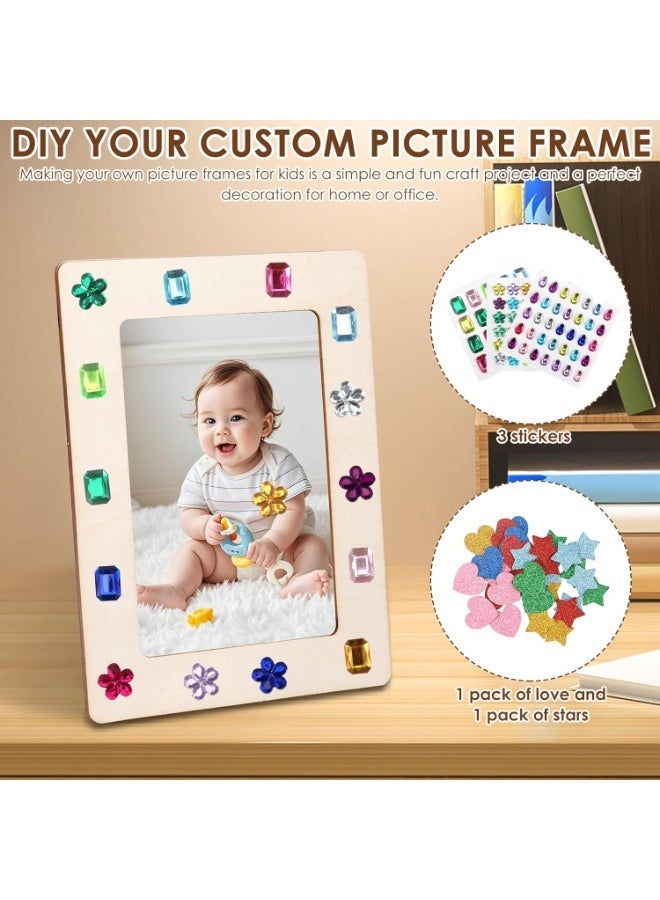 CMGTYYD 6 PCS DIY Wooden Picture Frame Set, 5.9x7.87in Unfinished Wood, Picture Frame Painting Craft Kit with Glitter Stickers, for Decorate Your Own Photo Frame for Gift DIY Paint Decorate - Image 2